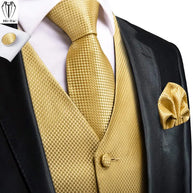 Gold Jacquard 4PC Men’s Waistcoat & Tie Set