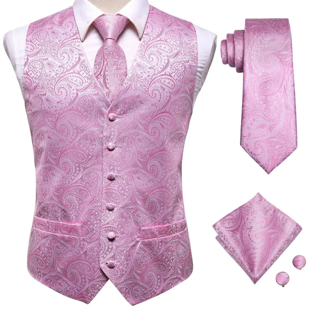 Gold Jacquard 4PC Men’s Waistcoat & Tie Set