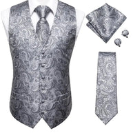 Gold Jacquard 4PC Men’s Waistcoat & Tie Set
