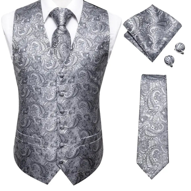 Gold Jacquard 4PC Men’s Waistcoat & Tie Set