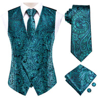 Gold Jacquard 4PC Men’s Waistcoat & Tie Set