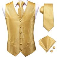 Gold Jacquard 4PC Men’s Waistcoat & Tie Set