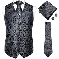 Gold Jacquard 4PC Men’s Waistcoat & Tie Set