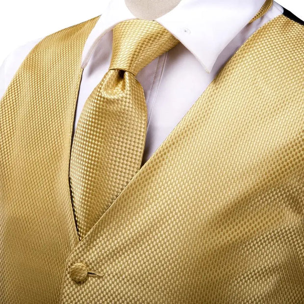 Gold Jacquard 4PC Men’s Waistcoat & Tie Set