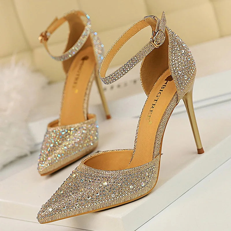Elegant Crystal Pumps 10cm Wedding Heels