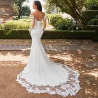 Elegant Mermaid Satin Bridal Gown with Applique Details