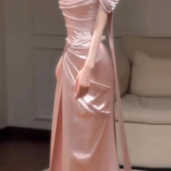 Pink One-Shoulder Evening Gown