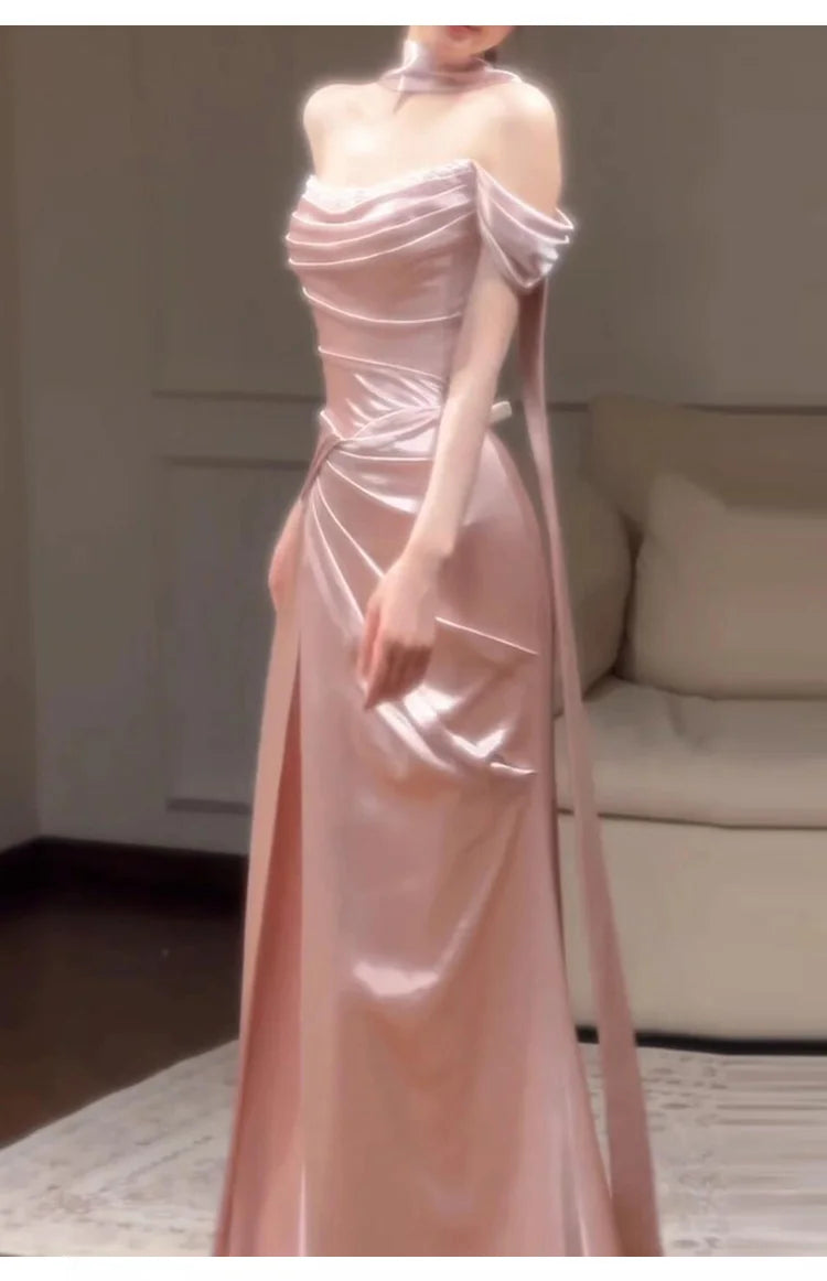 Pink One-Shoulder Evening Gown