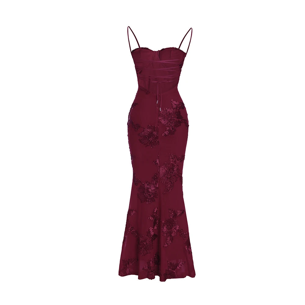 3D Floral Backless Mermaid Gala Gown