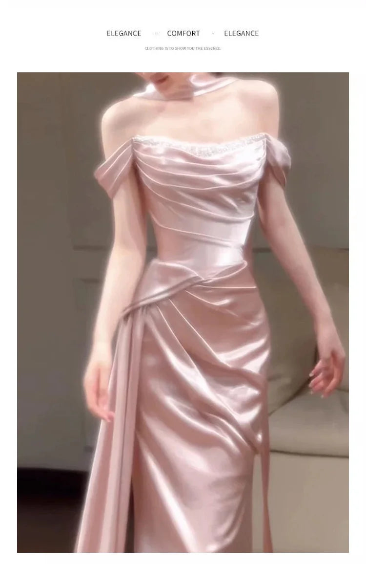 Pink One-Shoulder Evening Gown
