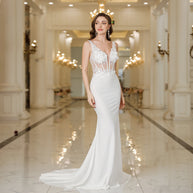 Elegant Straps White Mermaid Wedding Dresses