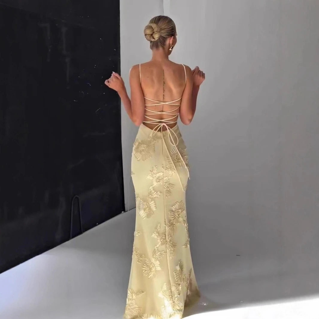 3D Floral Backless Mermaid Gala Gown