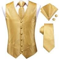Gold Jacquard 4PC Men’s Waistcoat & Tie Set