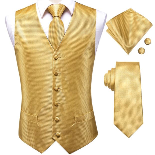 Gold Jacquard 4PC Men’s Waistcoat & Tie Set