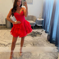 Strapless Boned Ruffle Chiffon Mini Ball Gown Prom Dress
