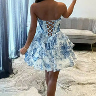Strapless Boned Ruffle Chiffon Mini Ball Gown Prom Dress