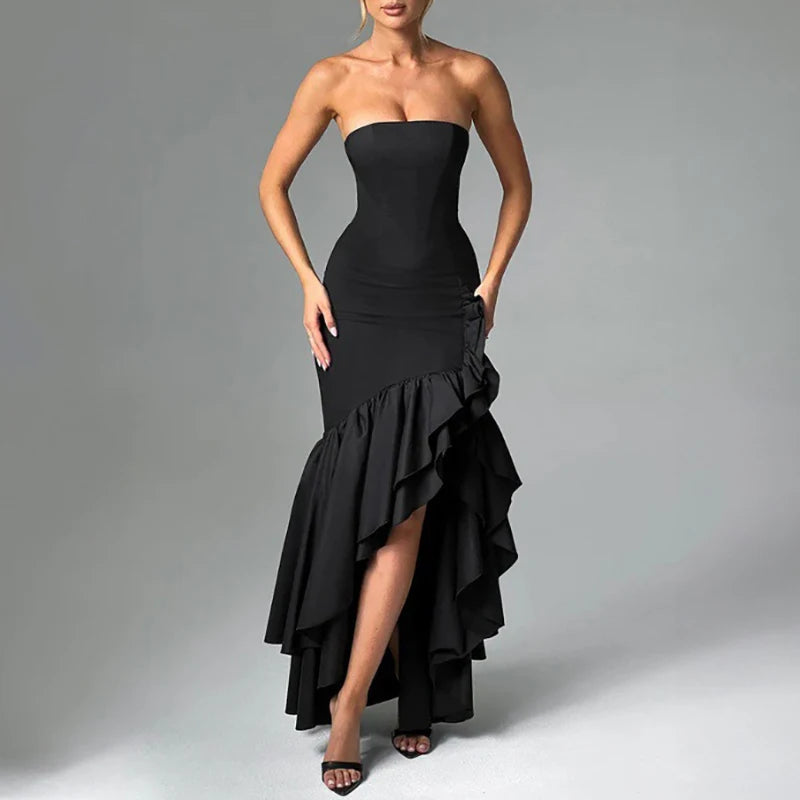 Elegant Off Shoulder Strapless Ruffles Long Dress