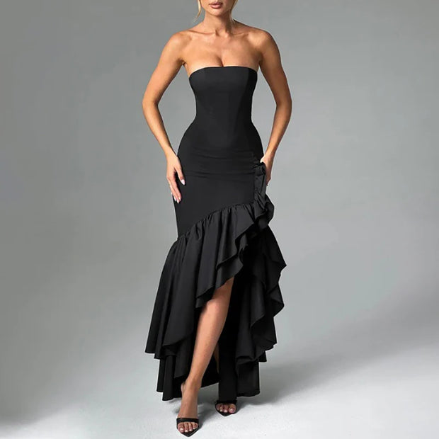 Elegant Off Shoulder Strapless Ruffles Long Dress