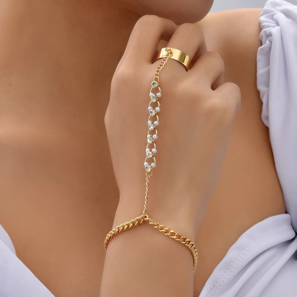 Shiny Chain-Linked Finger Ring Bracelet