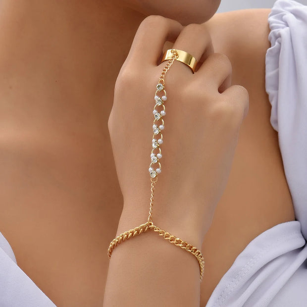 Shiny Chain-Linked Finger Ring Bracelet