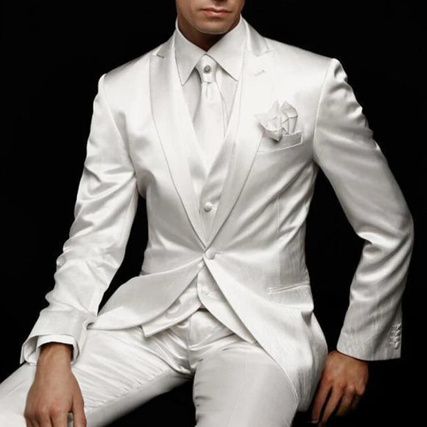 Men’s 3-Piece White Satin Wedding Suit