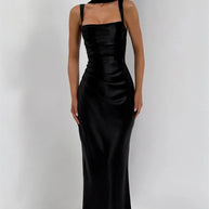 Satin Backless Square-Neck Party Dress