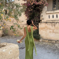 Satin Backless Square-Neck Party Dress