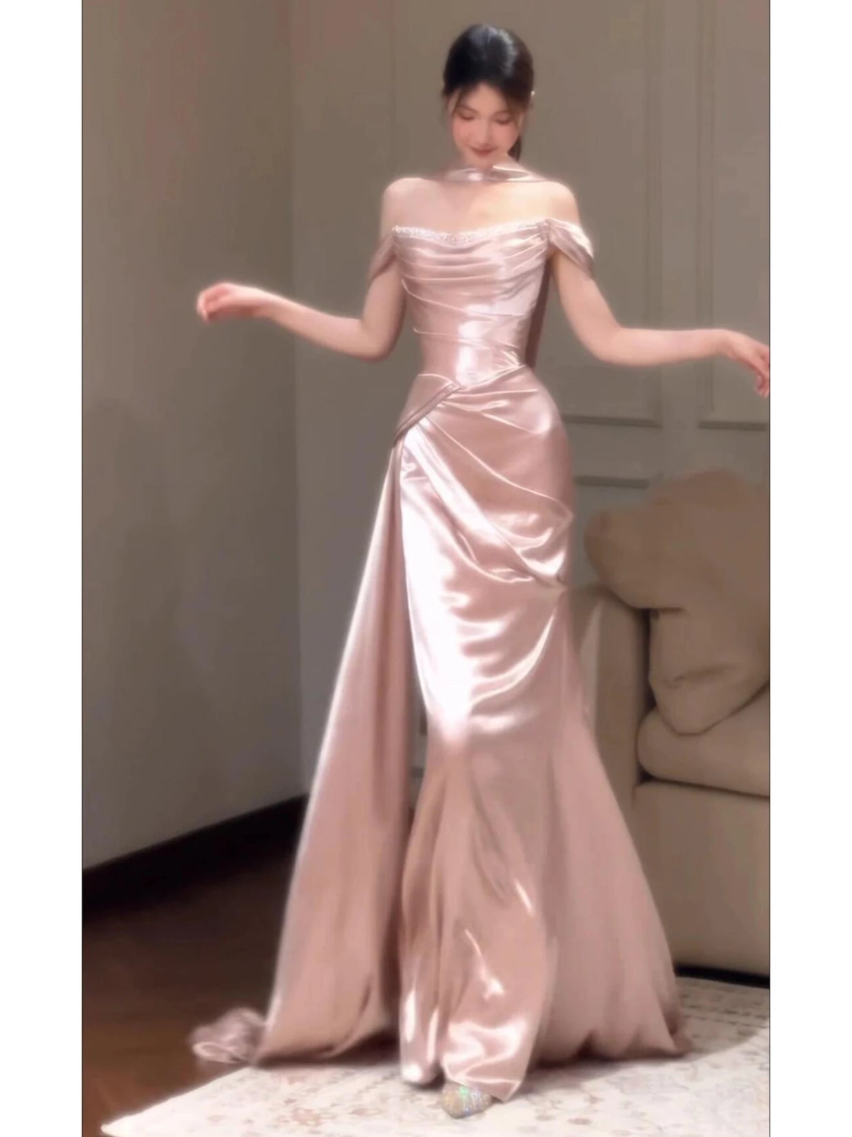 Pink One-Shoulder Evening Gown