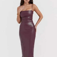 PU Leather Strapless Backless Sexy Dress
