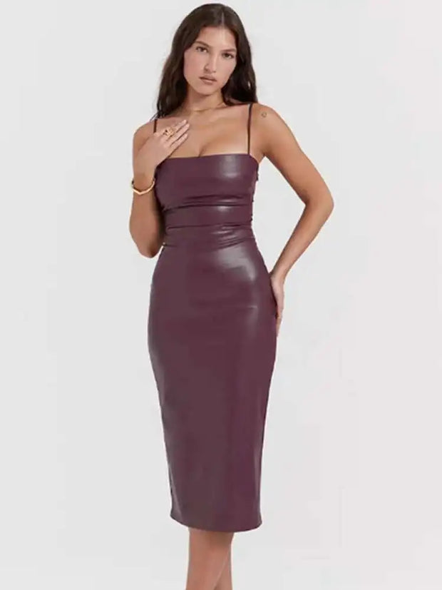 PU Leather Strapless Backless Sexy Dress
