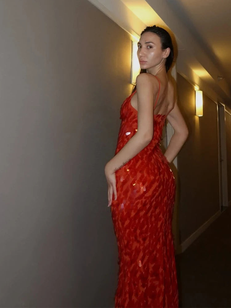 Women Sequin Sling Maxi Dress