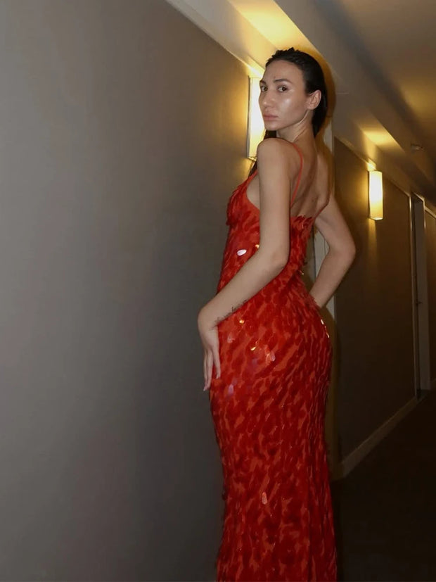 Women Sequin Sling Maxi Dress