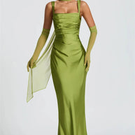 Satin Backless Square-Neck Party Dress