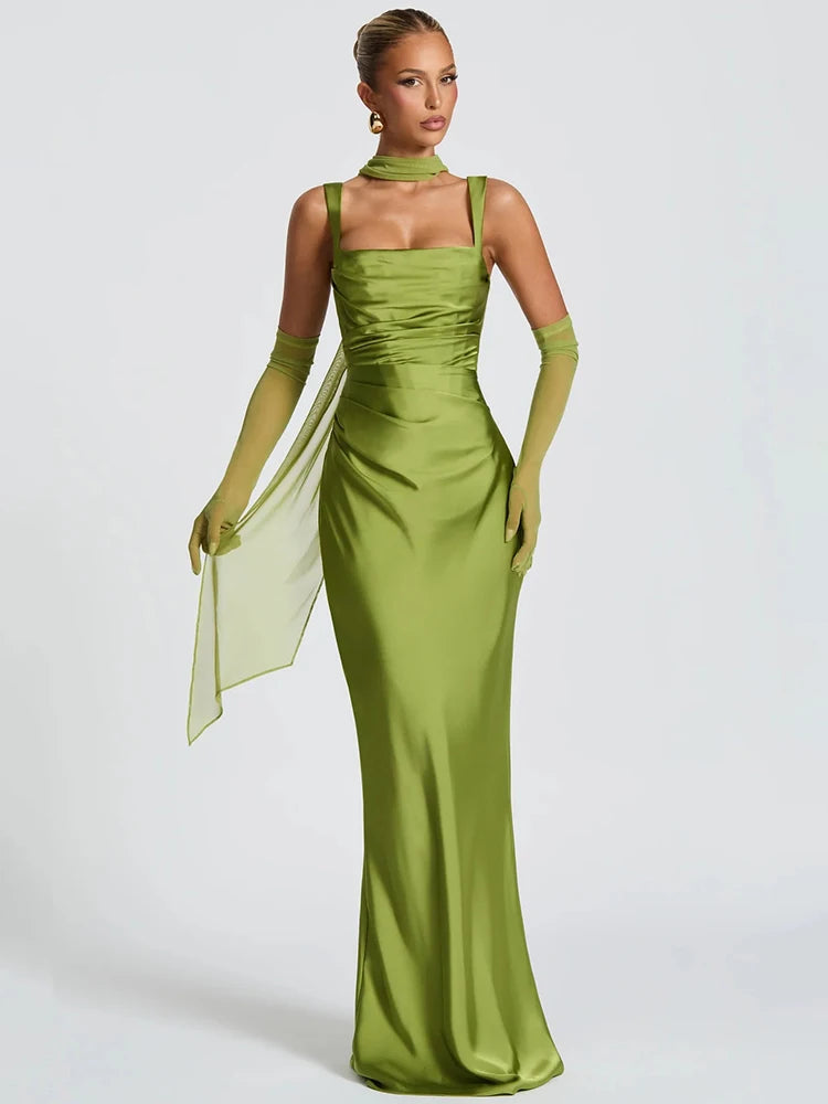 Satin Backless Square-Neck Party Dress
