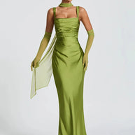 Satin Backless Square-Neck Party Dress