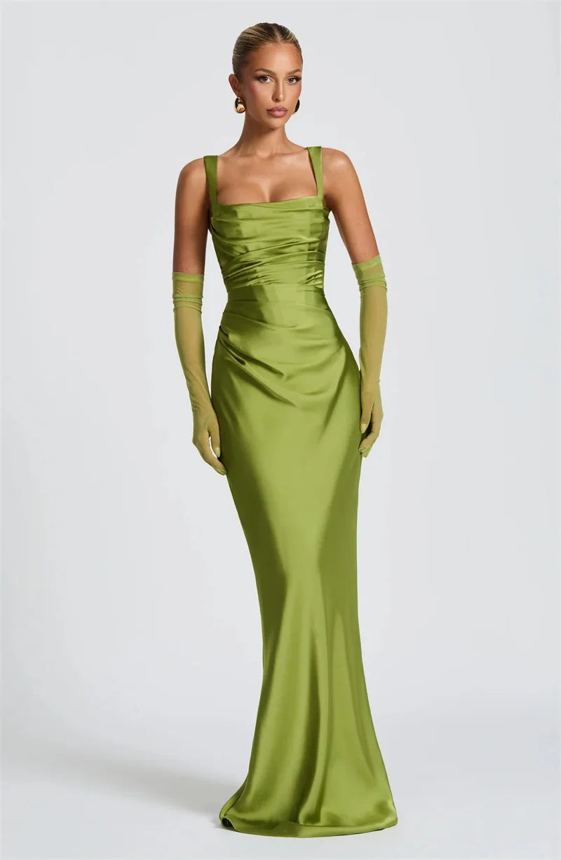 Satin Backless Square-Neck Party Dress