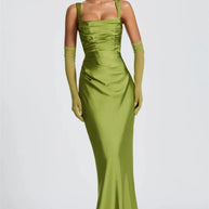 Satin Backless Square-Neck Party Dress