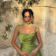 Satin Backless Square-Neck Party Dress