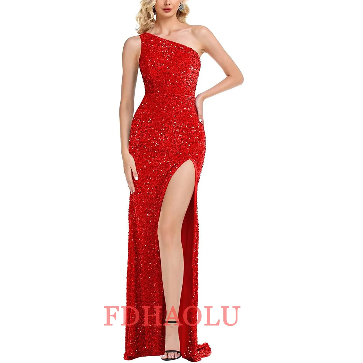 One-Shoulder Sleeveless Sweep Dresses