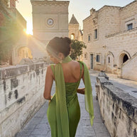 Satin Backless Square-Neck Party Dress