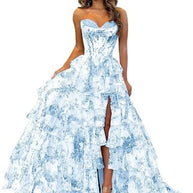 Floral Print Tiered Prom Dresses