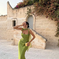 Satin Backless Square-Neck Party Dress