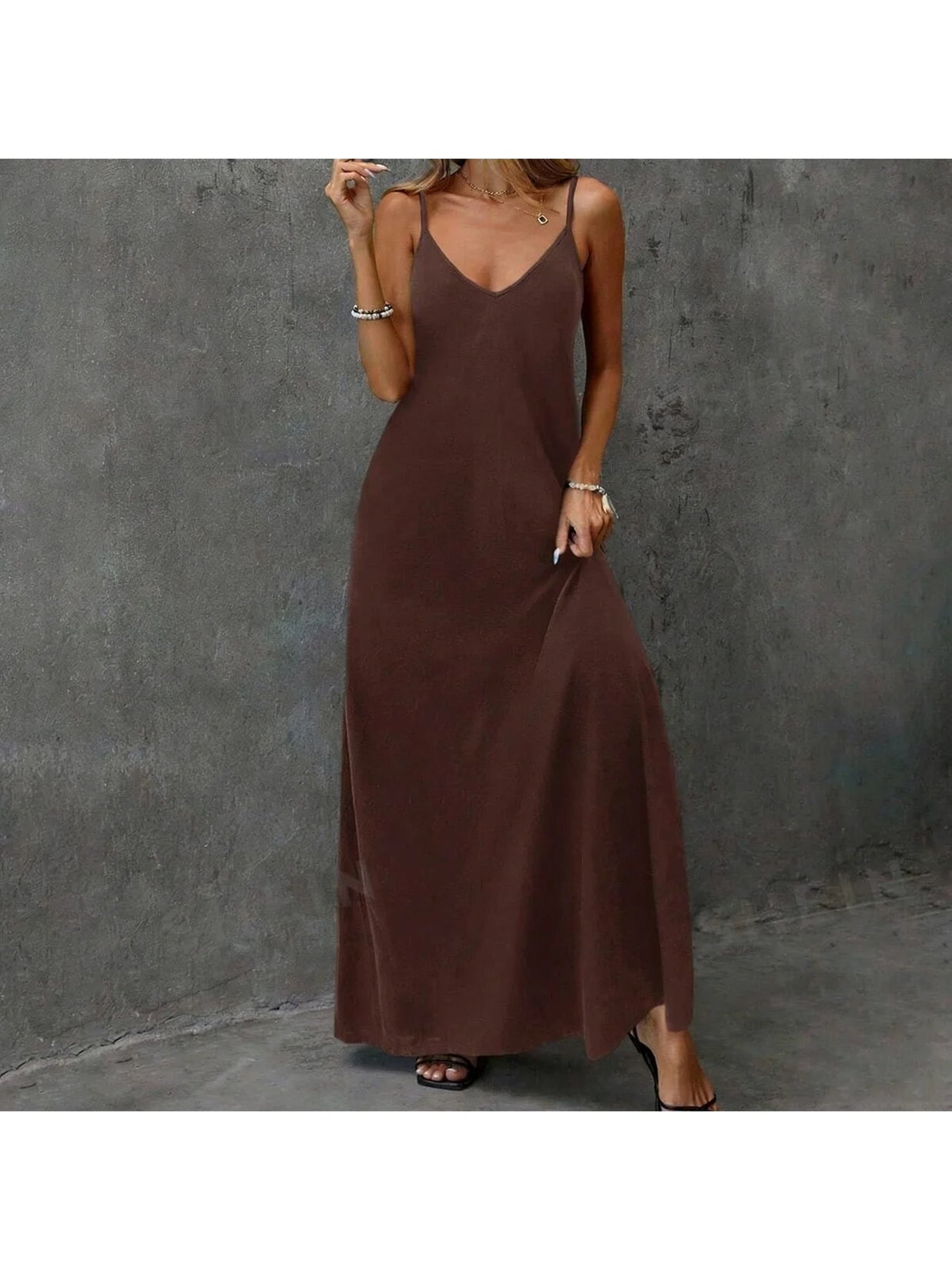 V-Neck Backless Slip Maxi Sundress