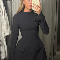 Waist-Cinched Midi Dress for Fall & Winter