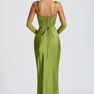Satin Backless Square-Neck Party Dress