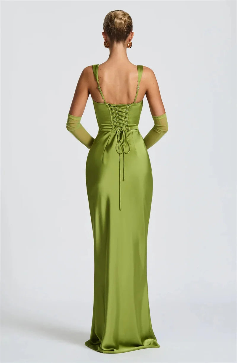 Satin Backless Square-Neck Party Dress