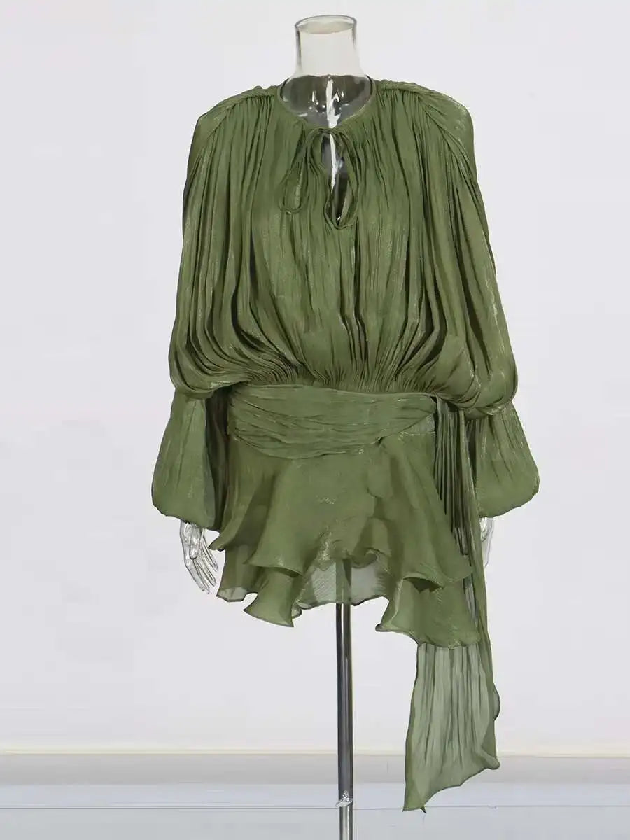 Solid Blouse Mini Dresses For Women