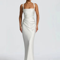 Satin Backless Square-Neck Party Dress