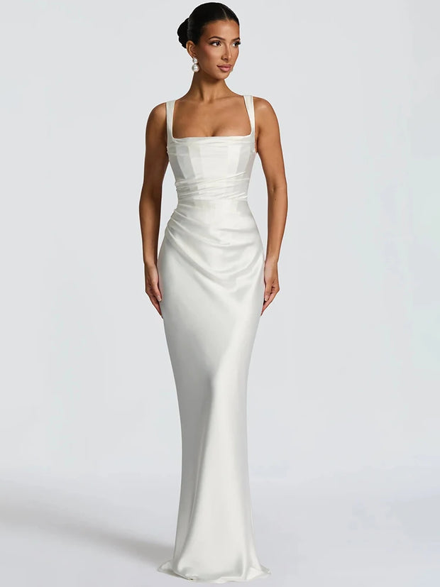 Satin Backless Square-Neck Party Dress
