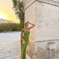 Satin Backless Square-Neck Party Dress